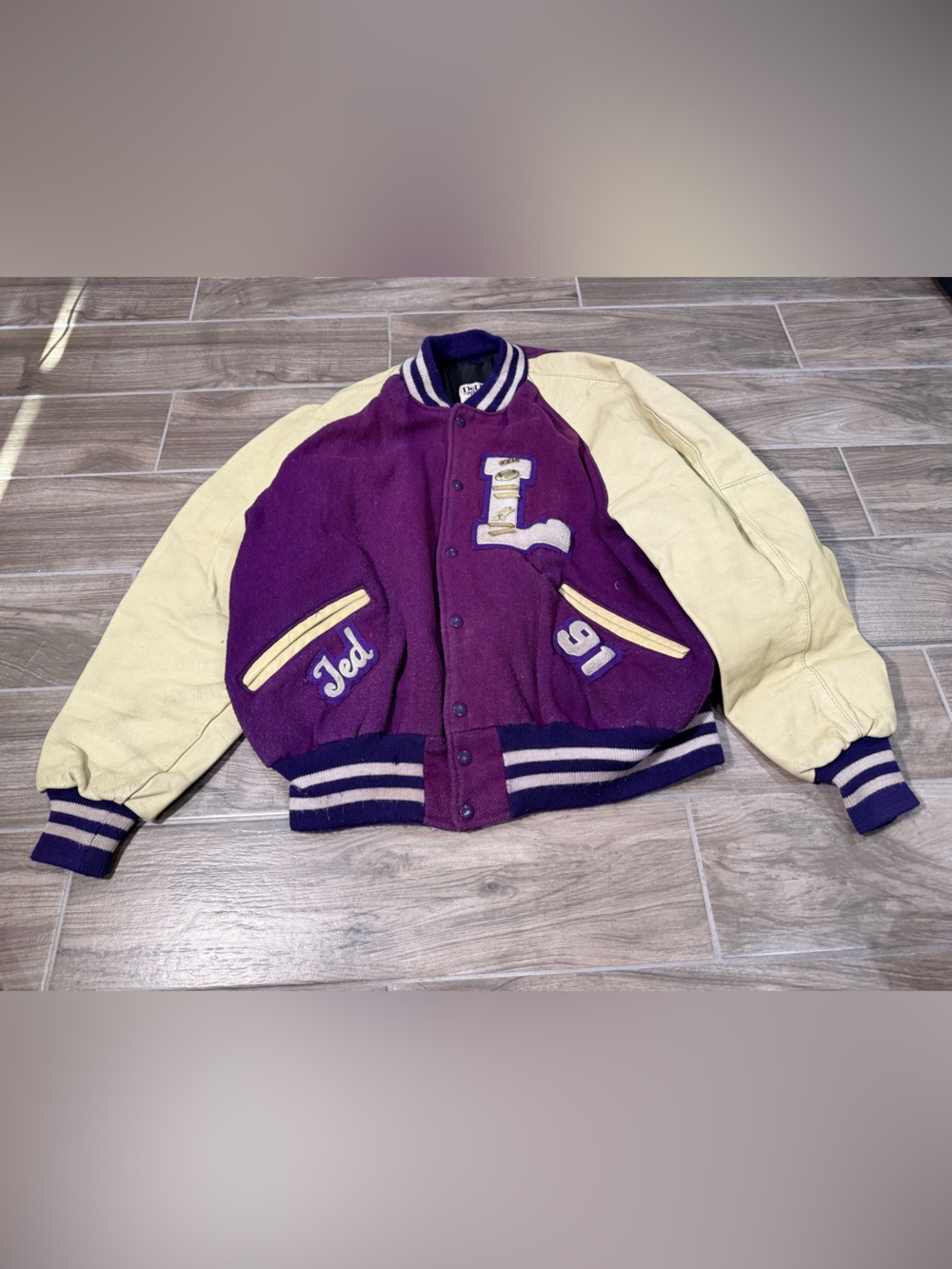 Vintage Delong 90s Made In USA Varsity Letterman Jacket w Patches size 48 ( XL )